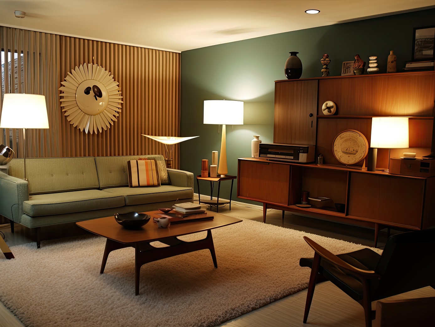 interior design of 1960s inspired living room, ai generated
