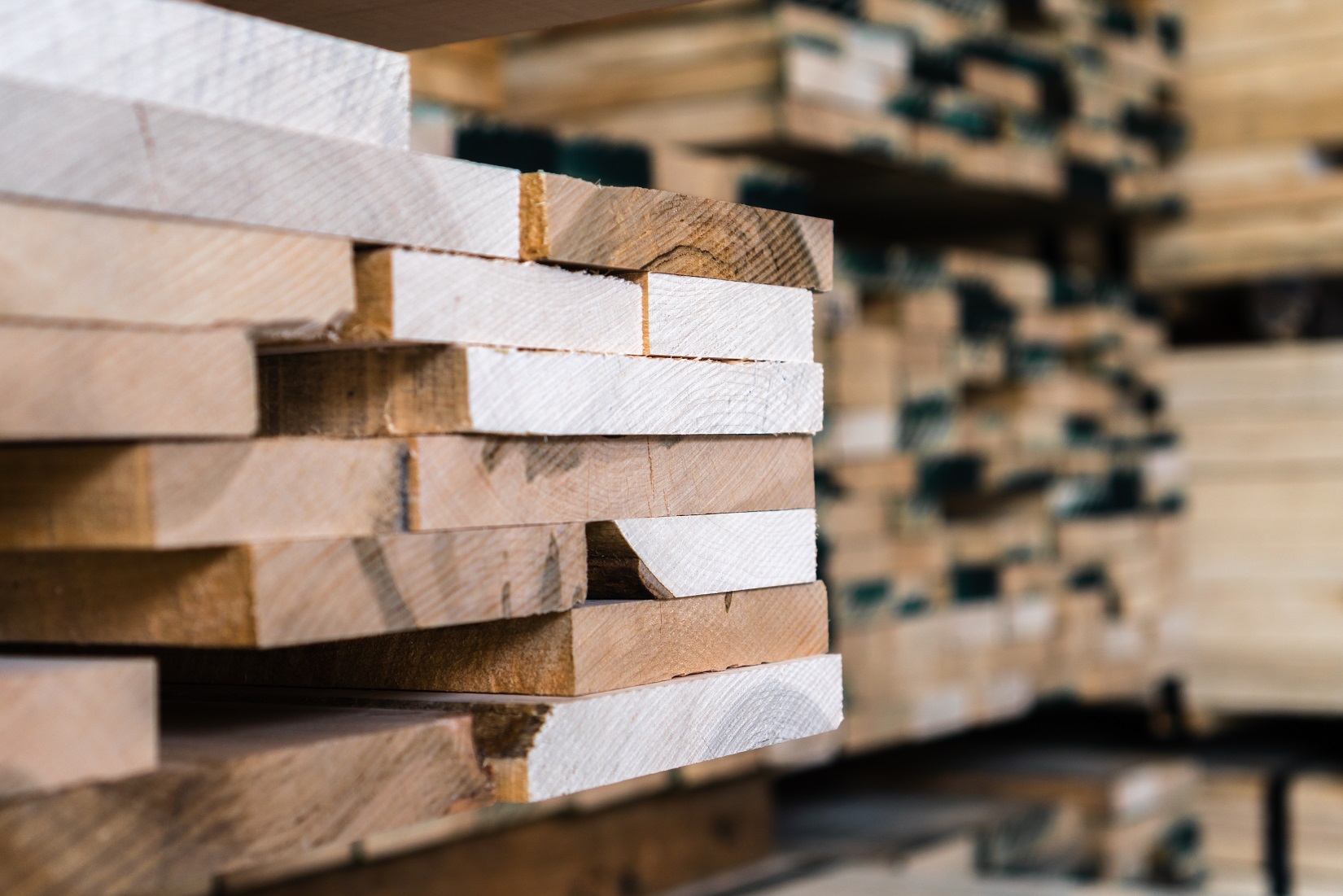 Stacks of lumber for recycling