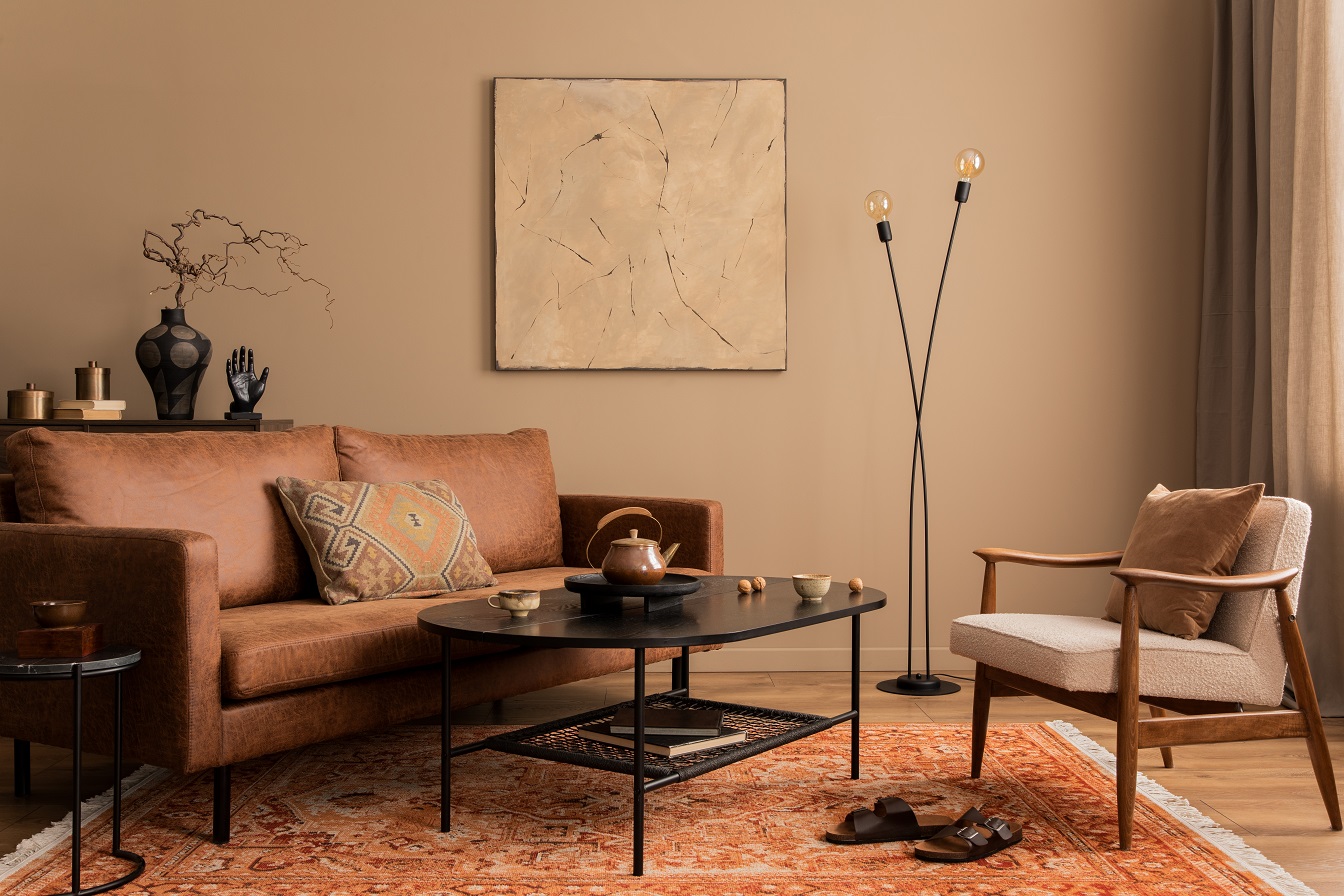 a living room design with shades of brown