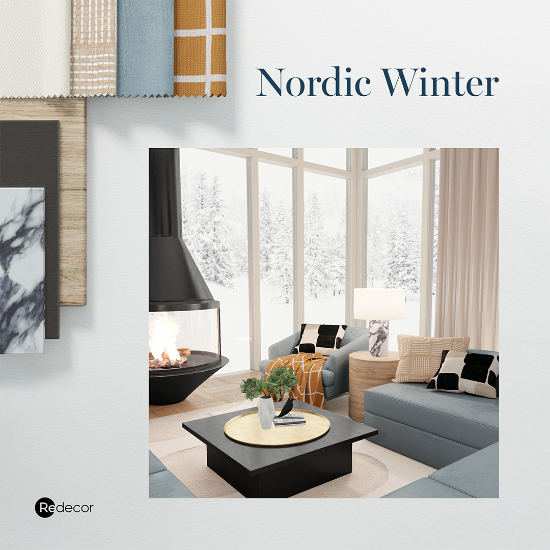 a living room prepared for the redecor nordic winter season