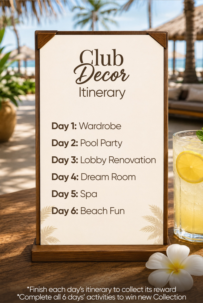 The itenerary for each day of the club decor tasks