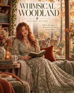 whimsical woodland woman reading book