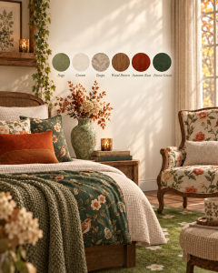 bedroom with the whimsical woodland color palette